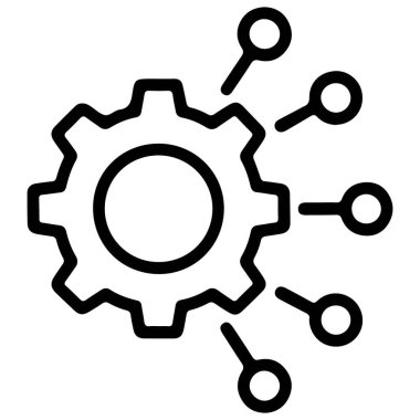 Bir ağ veya sistemi temsil eden birden fazla bağlı düğümlü bir dişlinin basit bir çizgi çizimi.