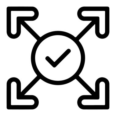 Bir minimalist çizgi resim simgesi tam ekran dışını gösteren işaretli ve oklu bir çember gösterir.