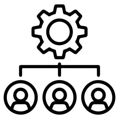 Yönetim için teçhizatı olan hiyerarşik bir yapıyı temsil eden bir simge üç kişiyi denetliyor.