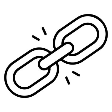 Birbirine bağlı iki zincirin basit siyah beyaz çizimi, biri kırık veya zayıf görünüyor..