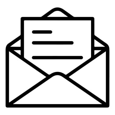 Açık bir zarfın siyah-beyaz çizimi ve içinde bir harf var..