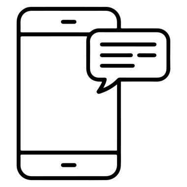 Bir akıllı telefonun mesaj baloncuğunu metin ile gösteren basit bir satır resim simgesi.