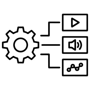 Bir dişli işleme ve görüntü ses ve veri analizini temsil eden simge.