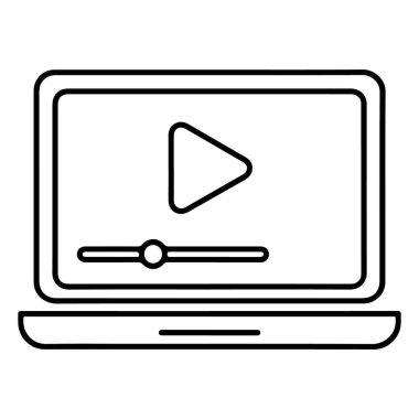 Ekranında video oynatıcı arayüzü olan bir dizüstü bilgisayarın minimalist çizimi.