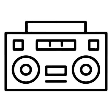 Hoparlörleri ve kontrolleri olan klasik bir boombox 'ın basit siyah beyaz çizgili sanat simgesi.