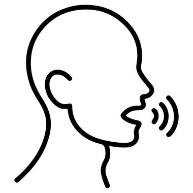 Ses dalgaları yayan açık ağızlı bir kişinin kafasının basit bir çizimi.