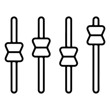 Değişen düğme ayarlarına sahip ses ya da kontrol faddatörlerini temsil eden dört minimalist çizgi resim simgesi.