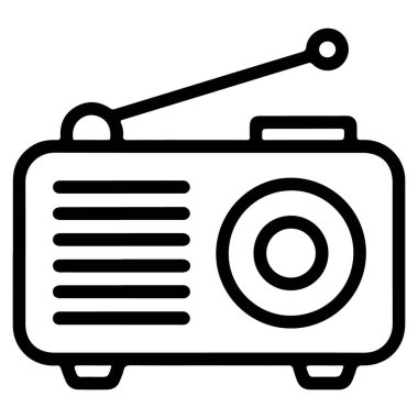 Hoparlörlü ve uzatılabilir antenli eski moda bir radyonun minimalist çizgisi..