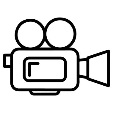 İki lensli ve mercekli klasik bir film kamerasının siyah beyaz çizimi..