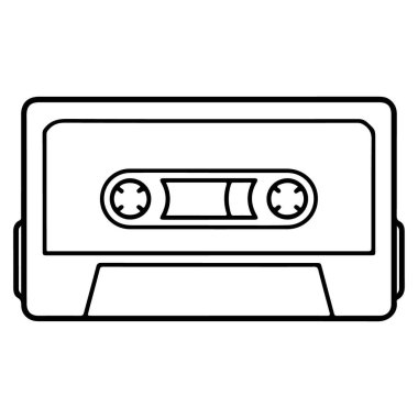 Antika bir kasetin minimalist siyah-beyaz çizgisi çizimi.