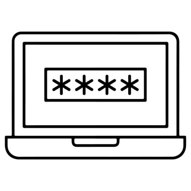 Yıldız kümelerini gösteren parola giriş alanı olan basit bir dizüstü bilgisayar çizimi.