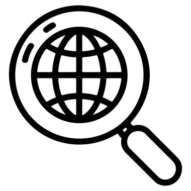 Şekil verilmiş bir küreye odaklanmış bir büyüteç tasvir eden basit bir çizgi sanat simgesi.