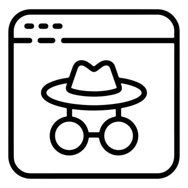 Şapka ve gözlük takan bir kişinin silüetiyle tarayıcı penceresini tasvir eden minimalist bir çizgi sanat simgesi.