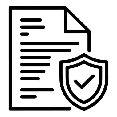 Güvenli belge, politika veya kalkan ve kontrol işareti ile korunmayı temsil eden bir simge.