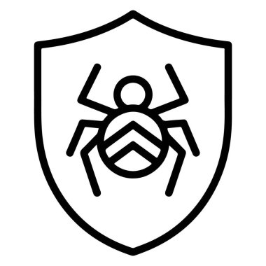 Siber güvenlikte koruma ve güvenliği temsil eden kalkanın içindeki stilize bir örümcek sembolü..