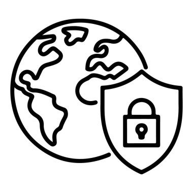 Tarzlanmış bir kürenin önünde kilidi olan bir kalkan tasvir eden bir simge.