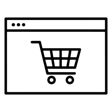Bir bilgisayar ekranında gösterilen basit bir alışveriş arabası simgesi çizimi.