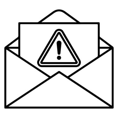 İçinde uyarı üçgeni ve ünlem işareti olan açık bir zarf..