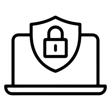 Bilgisayar güvenliği ve veri korumasını temsil eden bir minimalist çizgi sanat simgesi.