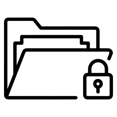 Güvenli dosya depolama ve veri gizliliğini sembolize eden asma kilitli bir klasörün basit bir satır resim simgesi.
