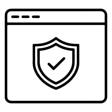 İnternet sitesi güvenliğini temsil eden, üzerinde kontrol işareti olan temiz bir çizgi resim simgesi.