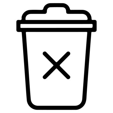 'X' işaretli bir çöp kutusunu temsil eden minimalist siyah beyaz çizgi sanat simgesi.