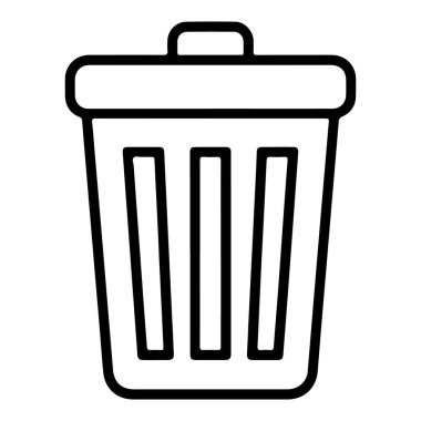 Çöp kutusunun minimalist siyah beyaz çizgisi, atık yönetimi ve temizliği temsil ediyor..