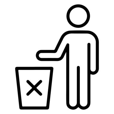 Çöp kutusuna bir şey atan birini resmeden basit bir çizgi sanat simgesi..