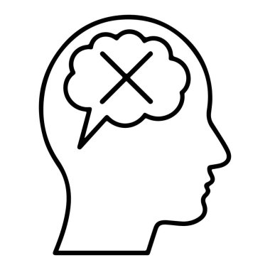 İçinde büyük bir X gösteren düşünce baloncuğu olan bir insan kafa profilinin basit bir çizimi.