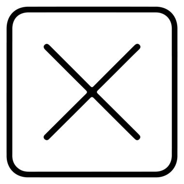 Yuvarlak köşeli bir kare içinde koyu siyah X sembolü içeren minimalist bir grafik..