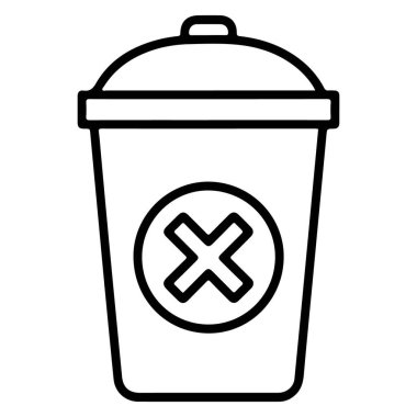 Yan tarafında bir daire içinde 'X' olan bir çöp kutusunun siyah beyaz çizimi..