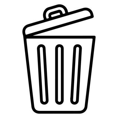 Kapağı hafif aralık olan ve atılmaya hazır bir çöp kutusunun siyah beyaz çizgisi..