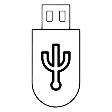 Evrensel USB sembollü bir USB flaş belleğin minimalist siyah beyaz çizgisi..