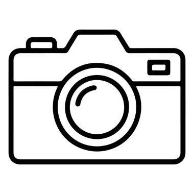 Çağdaş bir DSLR kamerasının minimalist siyah beyaz çizimi.