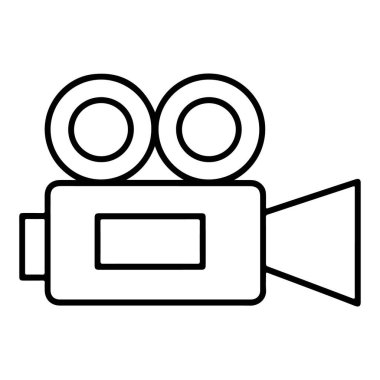 İki mercekli ve projektörlü klasik bir film kamerasının minimalist siyah beyaz çizimi..