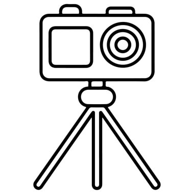 Bir tripoda monte edilmiş dijital kameranın minimalist siyah beyaz çizgisi..