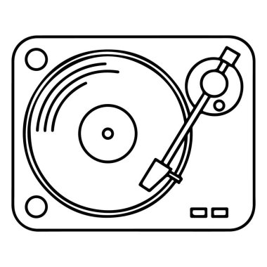 Klasik bir pikabın minimalist çizgisi çizimi tonkollu ve vinil plaklı..