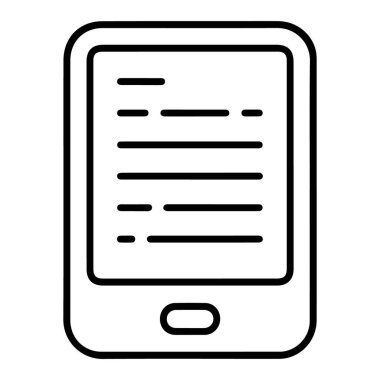 Taşınabilir elektronik okuyucu ve ev düğmesi olan minimalist siyah beyaz taslak çizimi.