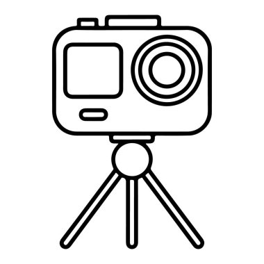 Kompakt bir tripoda eklenmiş bir aksiyon kamerasının basit bir çizgi çizimi, kullanıma hazır.
