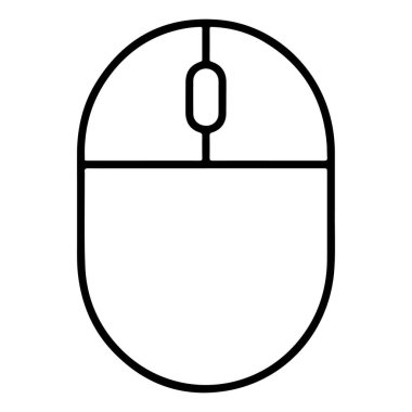 İki farklı düğmesi olan bir bilgisayar faresinin minimalist siyah beyaz çizgi çizimi.