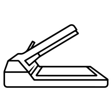 Temiz, minimalist bir sanat çizgisi. Kapağı açık, düz bir tarayıcının resmi..