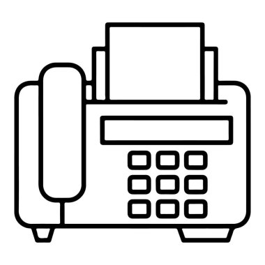Klasik bir faks makinesinin basit bir çizgisi. Klavye, kağıt ve cep telefonu..