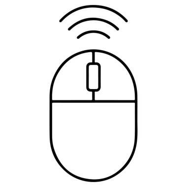 Kablosuz bilgisayar faresinin içinden sinyal dalgaları çıkan basit bir çizgi çizimi.