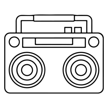 Klasik taşınabilir kaset teybinin minimalist siyah beyaz çizgisi..