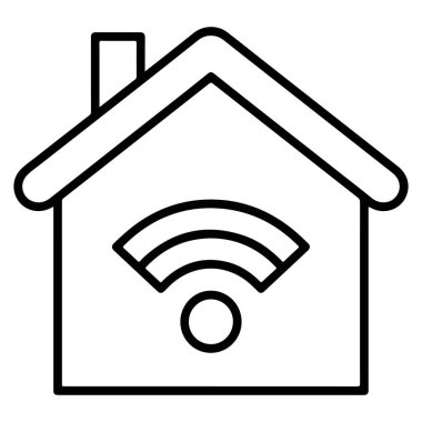Yapısı içinde önemli bir WiFi sinyal simgesinin yer aldığı bir evin minimalist çizgi çizimi.