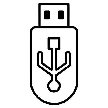 Evrensel USB sembollü bir USB flaş belleğin minimalist çizimi.