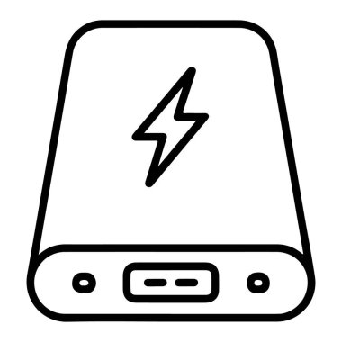 Bir minimalist çizgi sanat simgesi taşınabilir bir güç bankasını temsil ediyor..