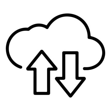 Veri transferini gösteren yukarı ve aşağı okları olan bir bulutun basit çizgi resim simgesi.