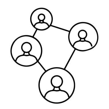 Basit bir çizgi çizimi, bir ağı sembolize eden çizgilerle bağlanmış beş kişi simgesini gösterir.