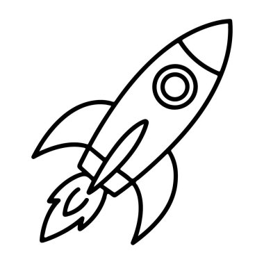 Minimalist siyah beyaz çizgili bir roket motorlarından çıkan alevlerle fırlatılıyor..